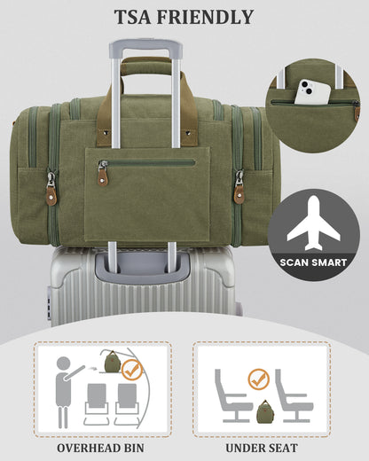 Gonex 60L canvas duffle bag with luggage sleeve for suitcase handle