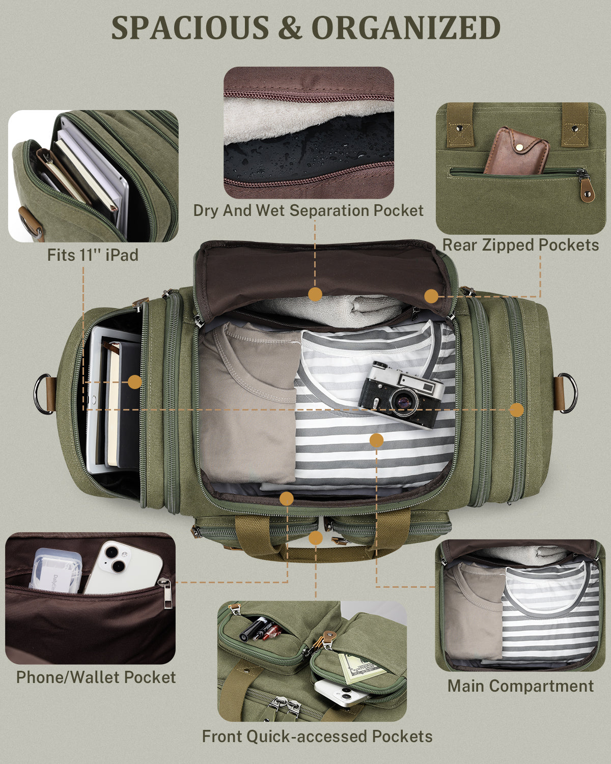 Gonex 60L Expandable Canvas Duffle Bag with Shoe Compartment