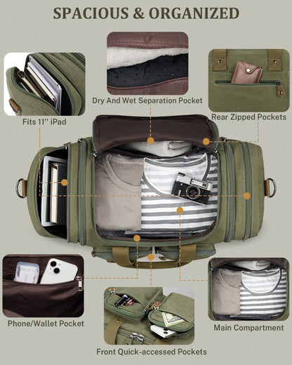 Gonex 60L Expandable Canvas Duffle Bag with Shoe Compartment