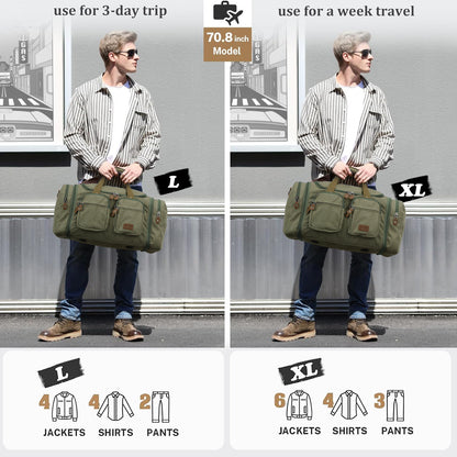 Gonex 60L canvas duffle bag for 3-day trips and week travel