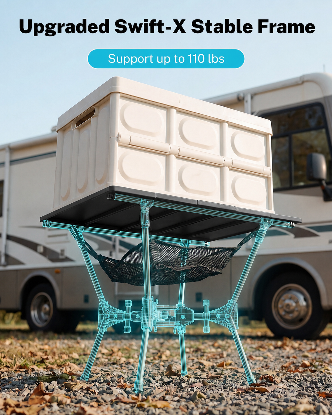 Gonex aluminum camping table with Swift-X stable frame supporting up to 110 lbs