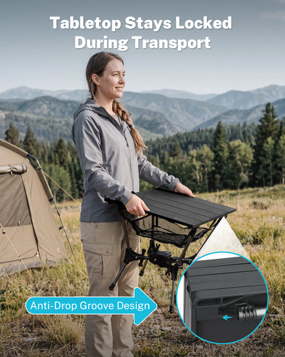 Gonex aluminum camping table with detachable mesh pocket and 6L storage capacity