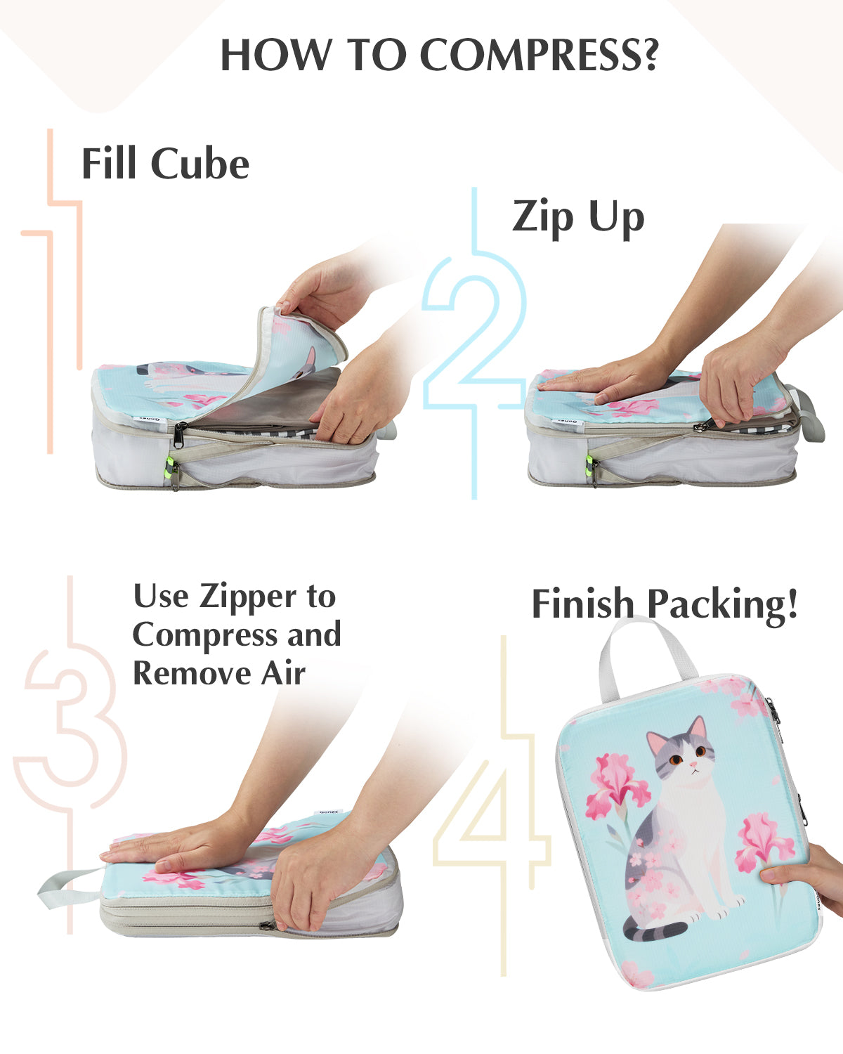 Gonex 6-Piece Animals Compression Packing Cubes