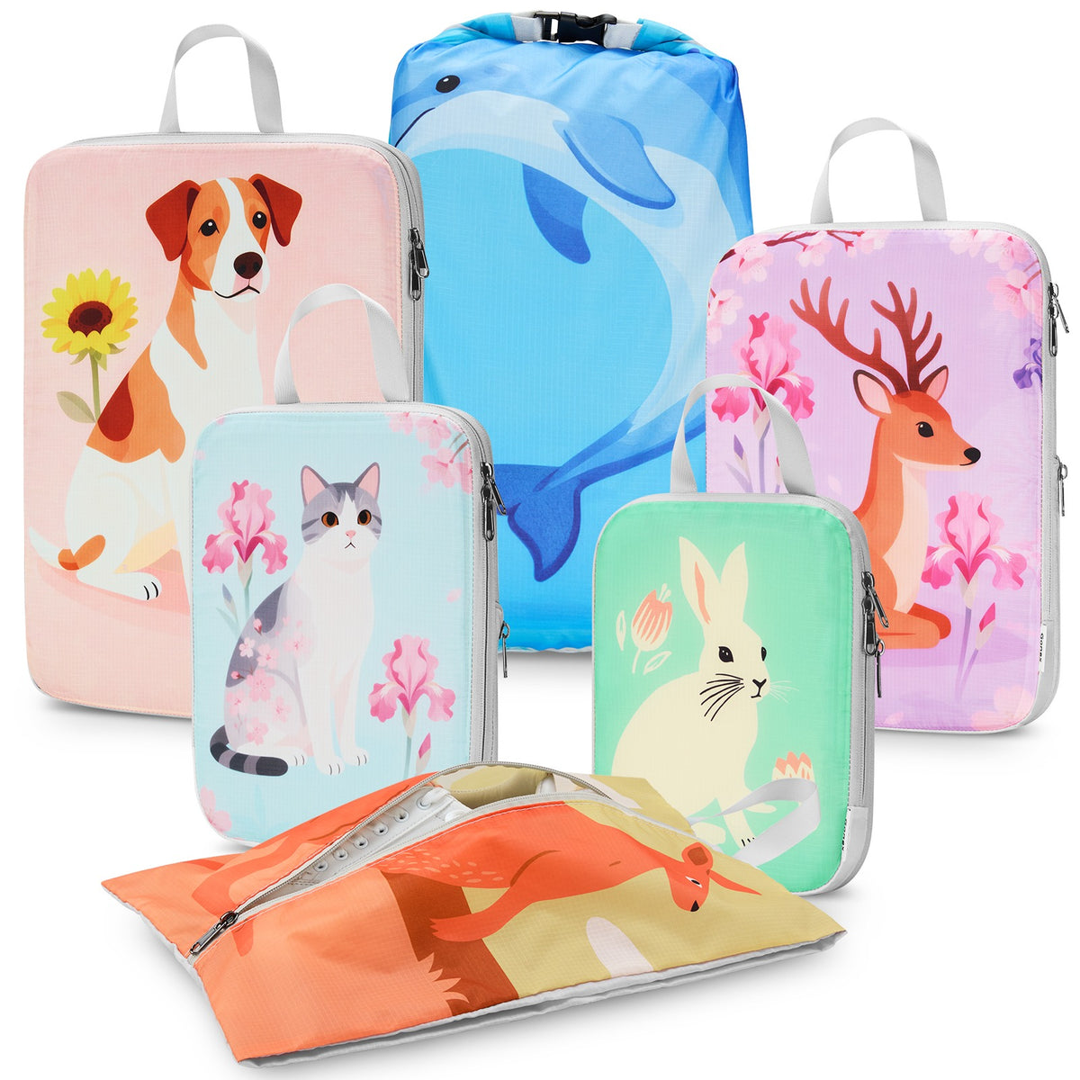 Gonex 6-Piece Animals Compression Packing Cubes