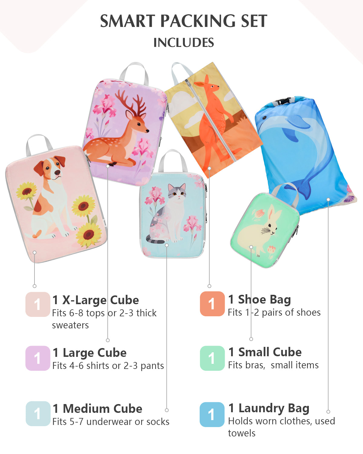 Gonex 6-Piece Animals Compression Packing Cubes