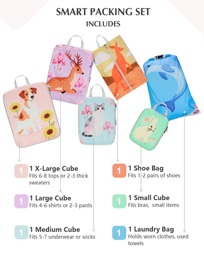 Gonex 6-Piece Animals Compression Packing Cubes
