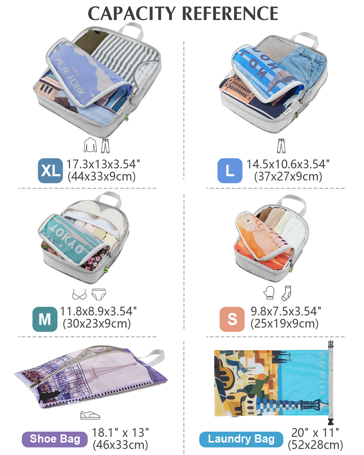Gonex 6-Piece Compression Packing Cubes with Shoe &amp; Laundry Bags for Travel
