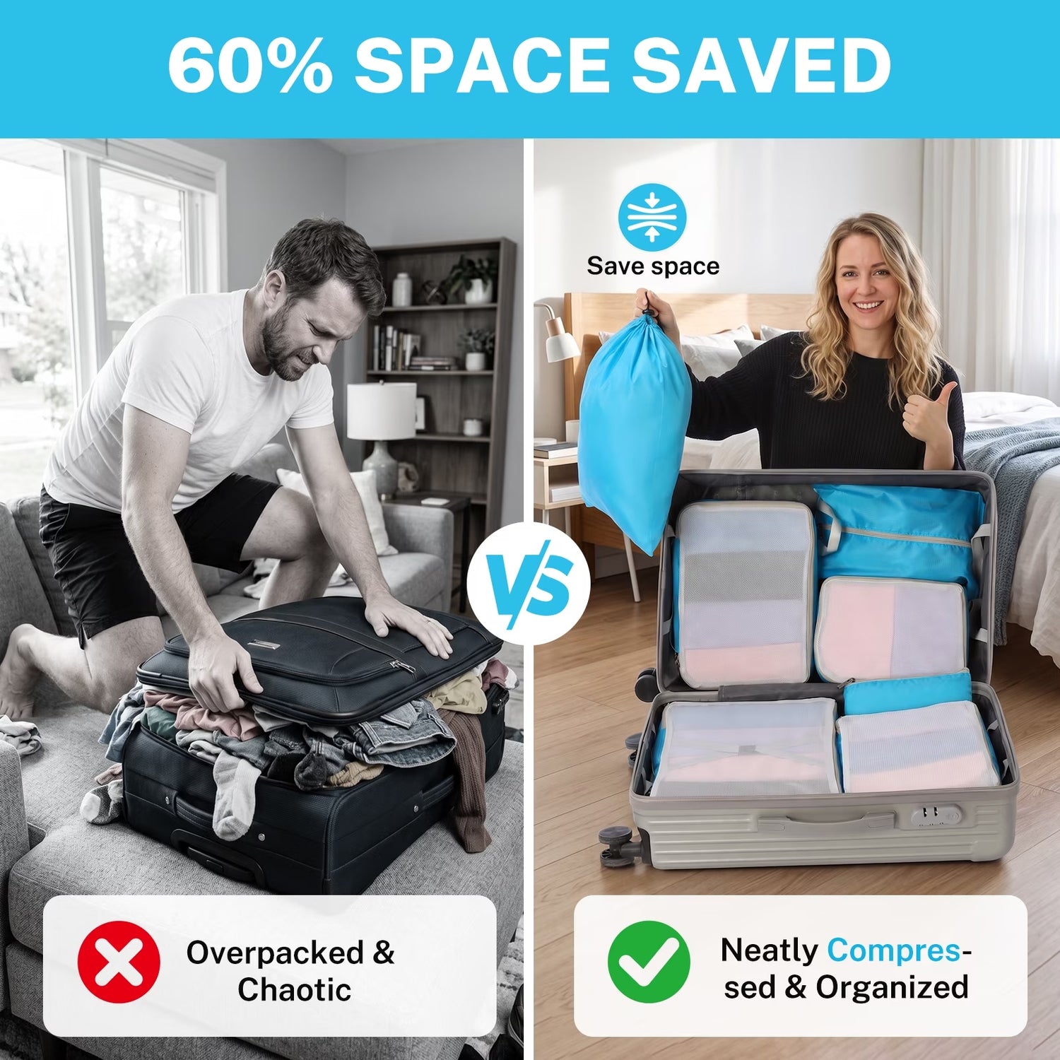 Gonex 8 Set Compression Packing Cubes for Travel Expandable Luggage Organizers