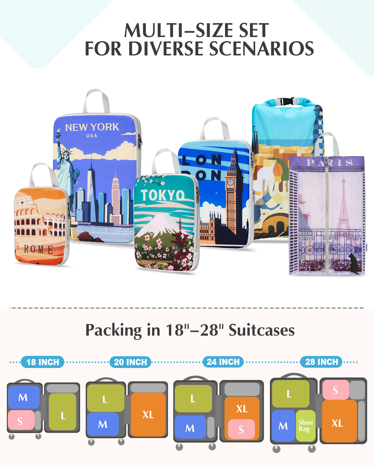 Gonex 6-Piece Compression Packing Cubes with Shoe &amp; Laundry Bags for Travel