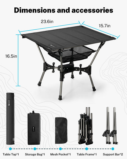 Gonex folding camping table dimensions and accessories with mesh pocket and storage bag