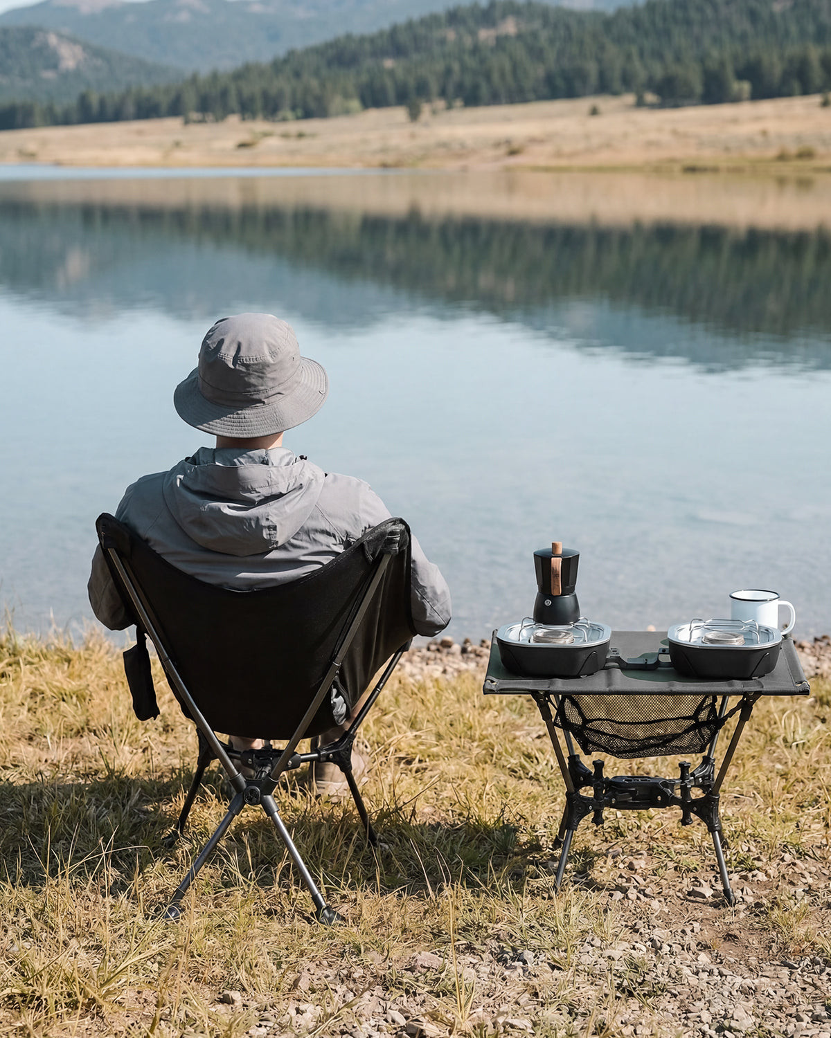 Gonex folding camping table by the lake for outdoor camping and cooking