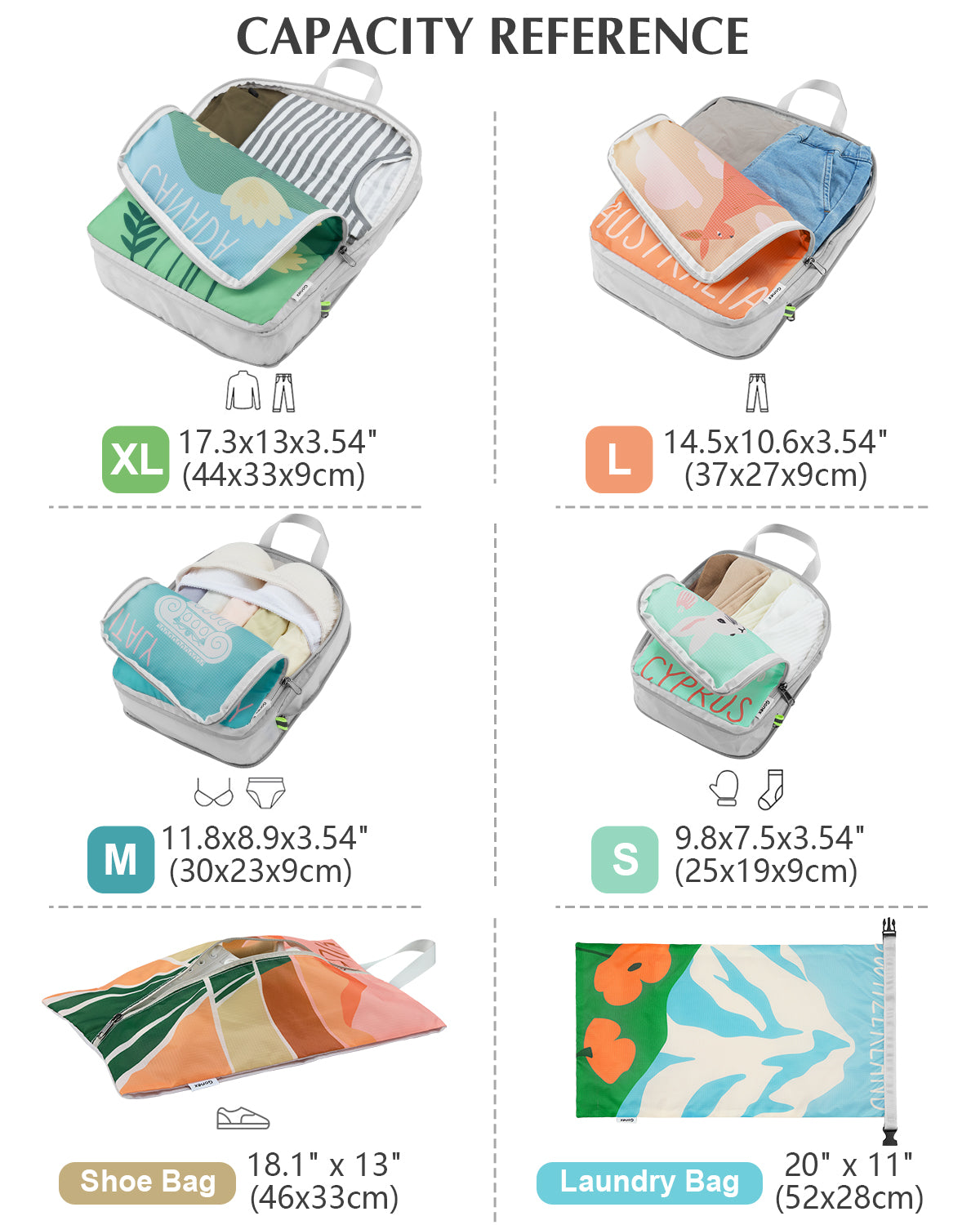 Gonex 6-Piece Global Symbols Compression Packing Cubes