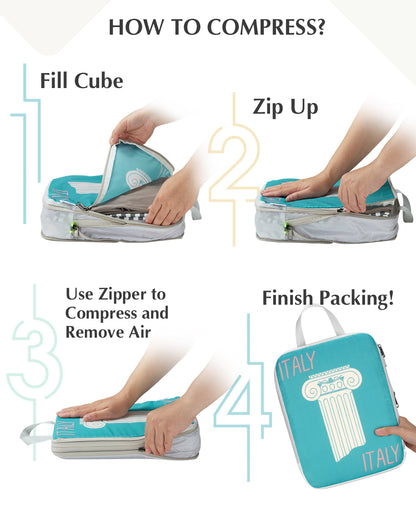Gonex 6-Piece Global Symbols Compression Packing Cubes