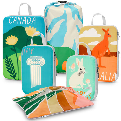 Gonex 6-Piece Global Symbols Compression Packing Cubes