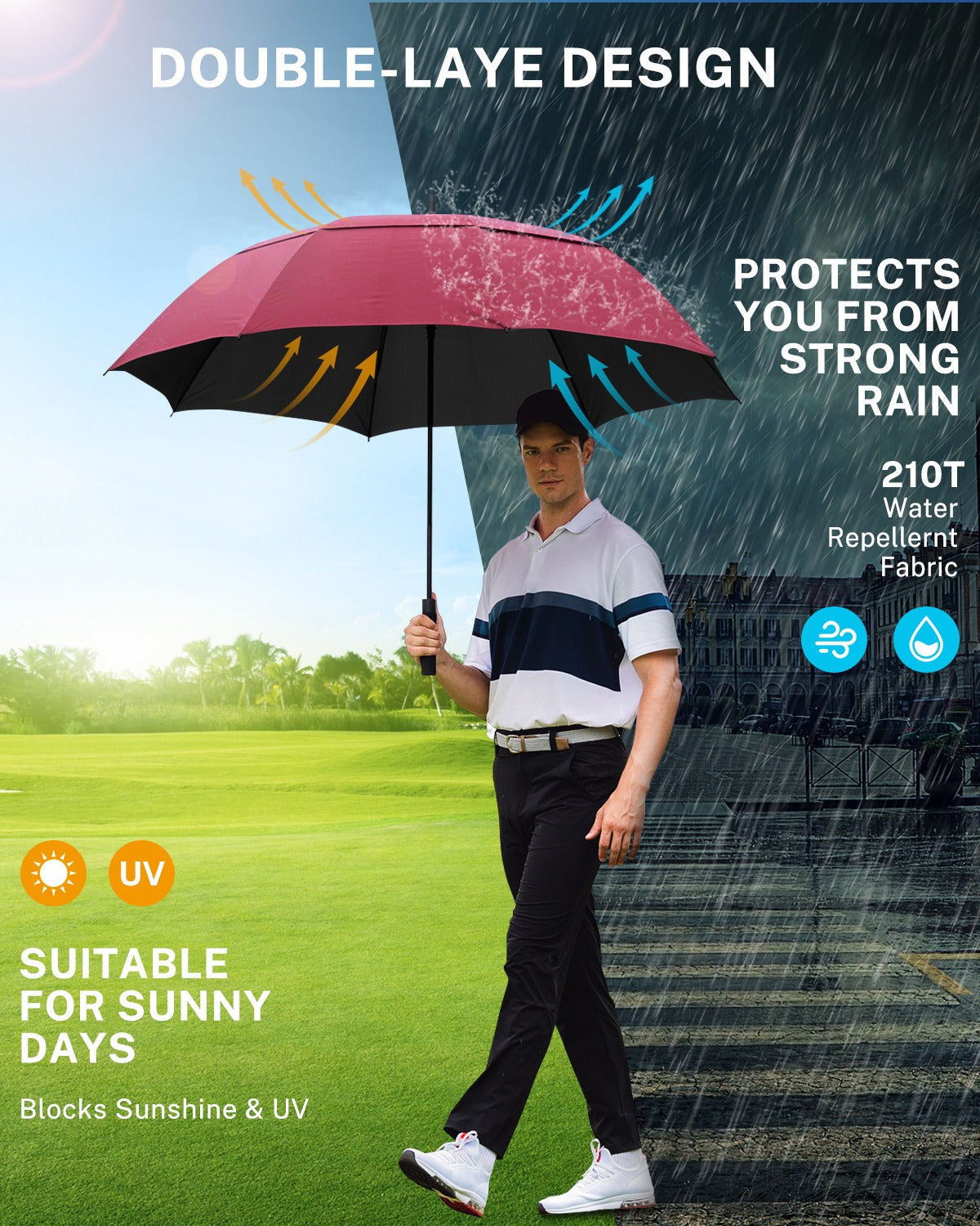 Gonex  Windproof Golf Umbrella with UPF50+ UV Protection