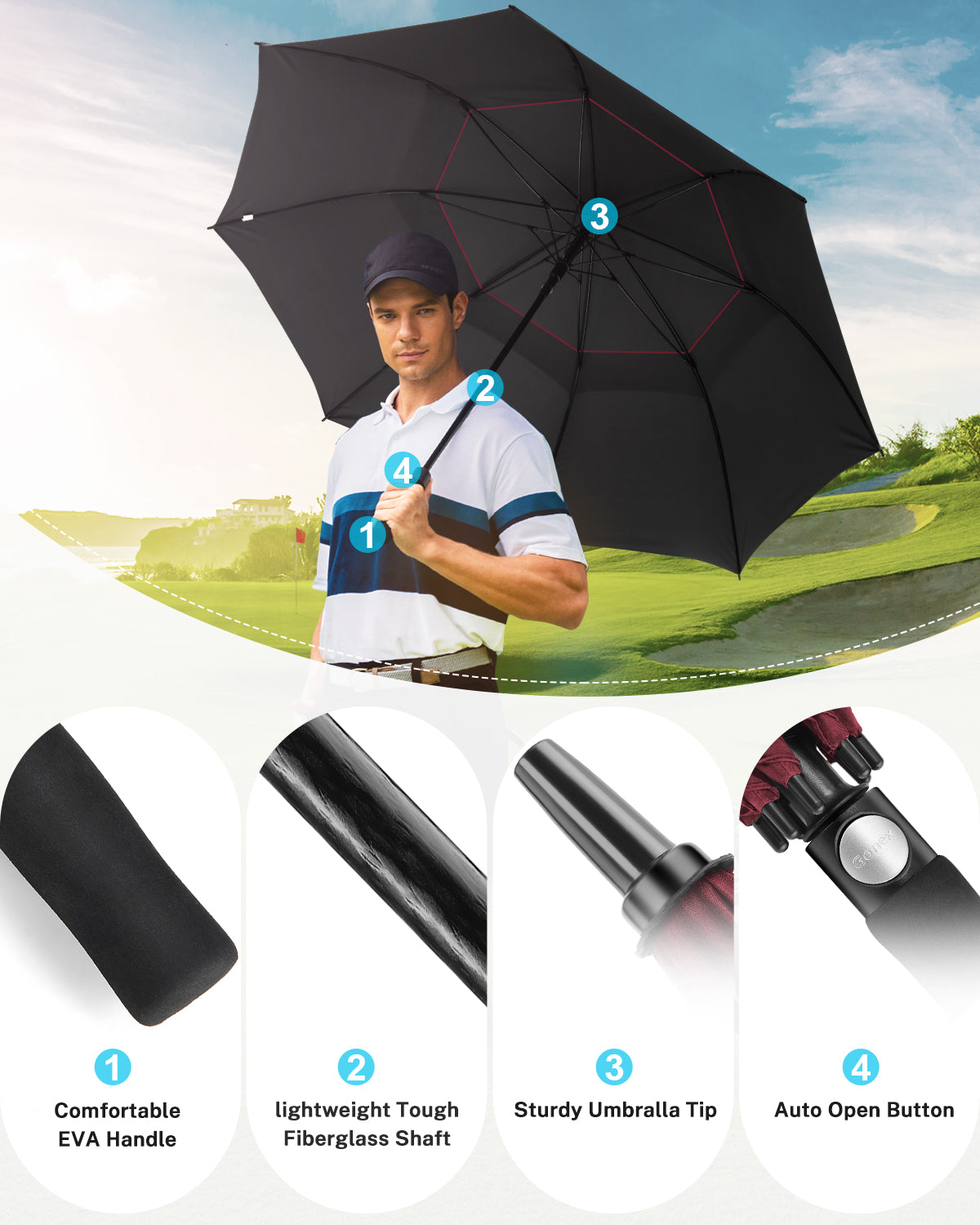 Gonex  Windproof Golf Umbrella with UPF50+ UV Protection