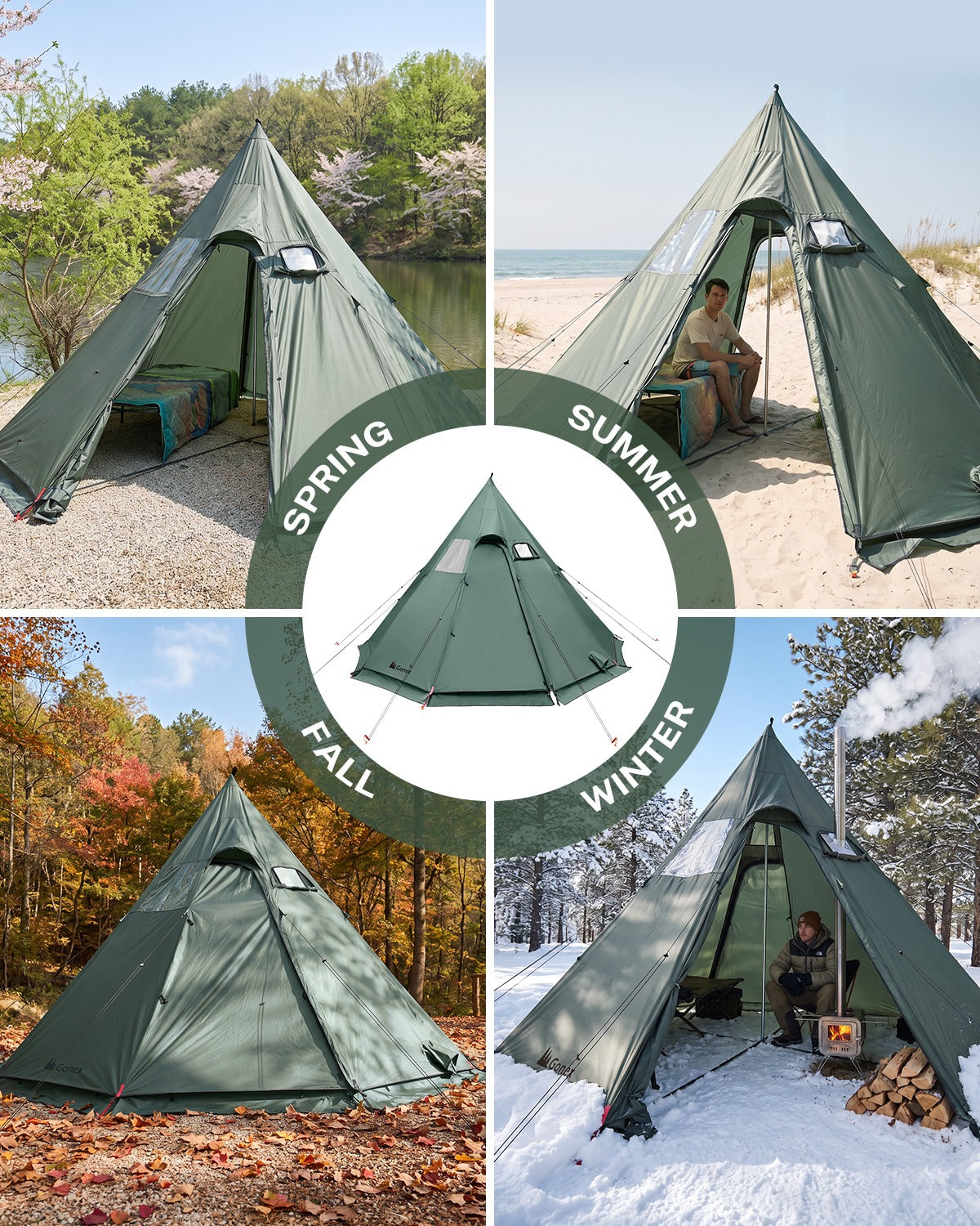 Gonex 4 Season Hot Tent with Stove Jack, 6 Person Waterproof Camping Tent