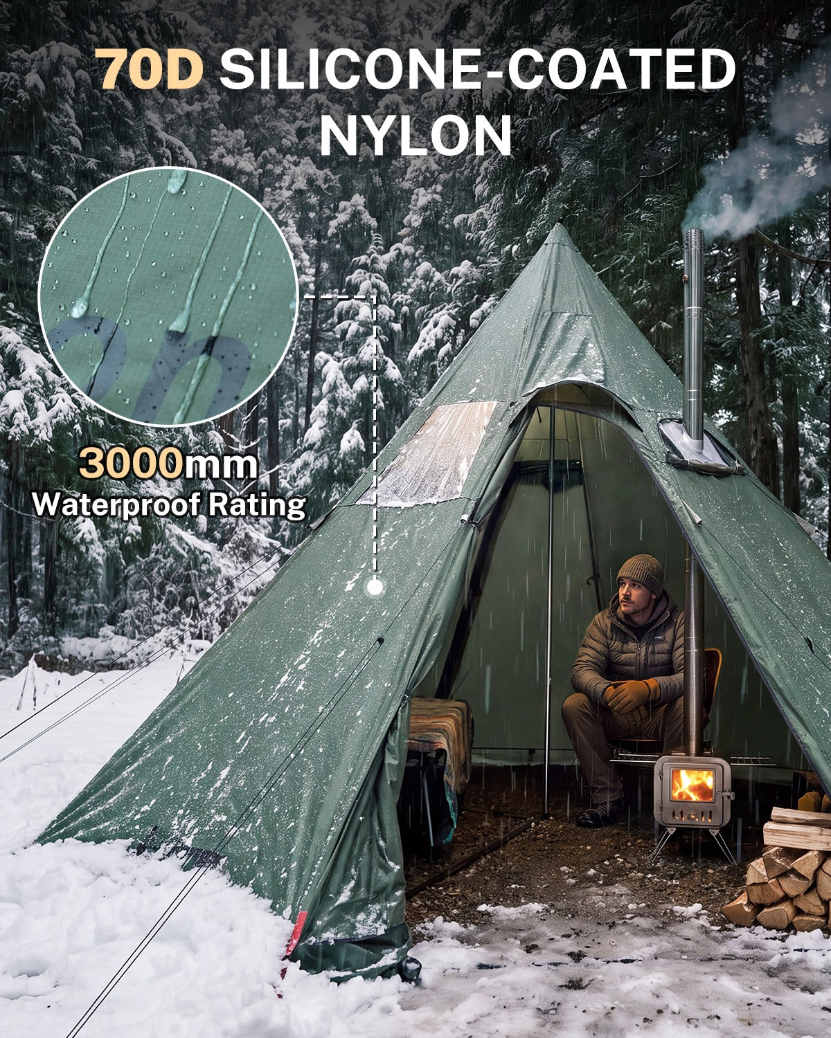 Gonex 4 Season Hot Tent with Stove Jack, 6 Person Waterproof Camping Tent