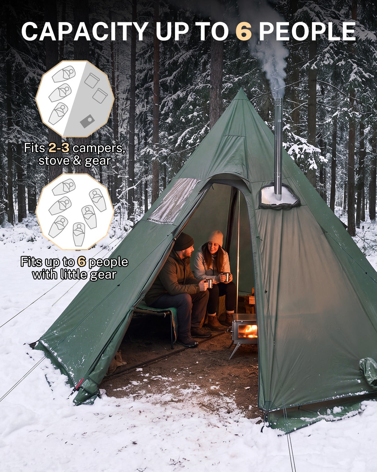 Gonex 4 Season Hot Tent with Stove Jack, 6 Person Waterproof Camping Tent