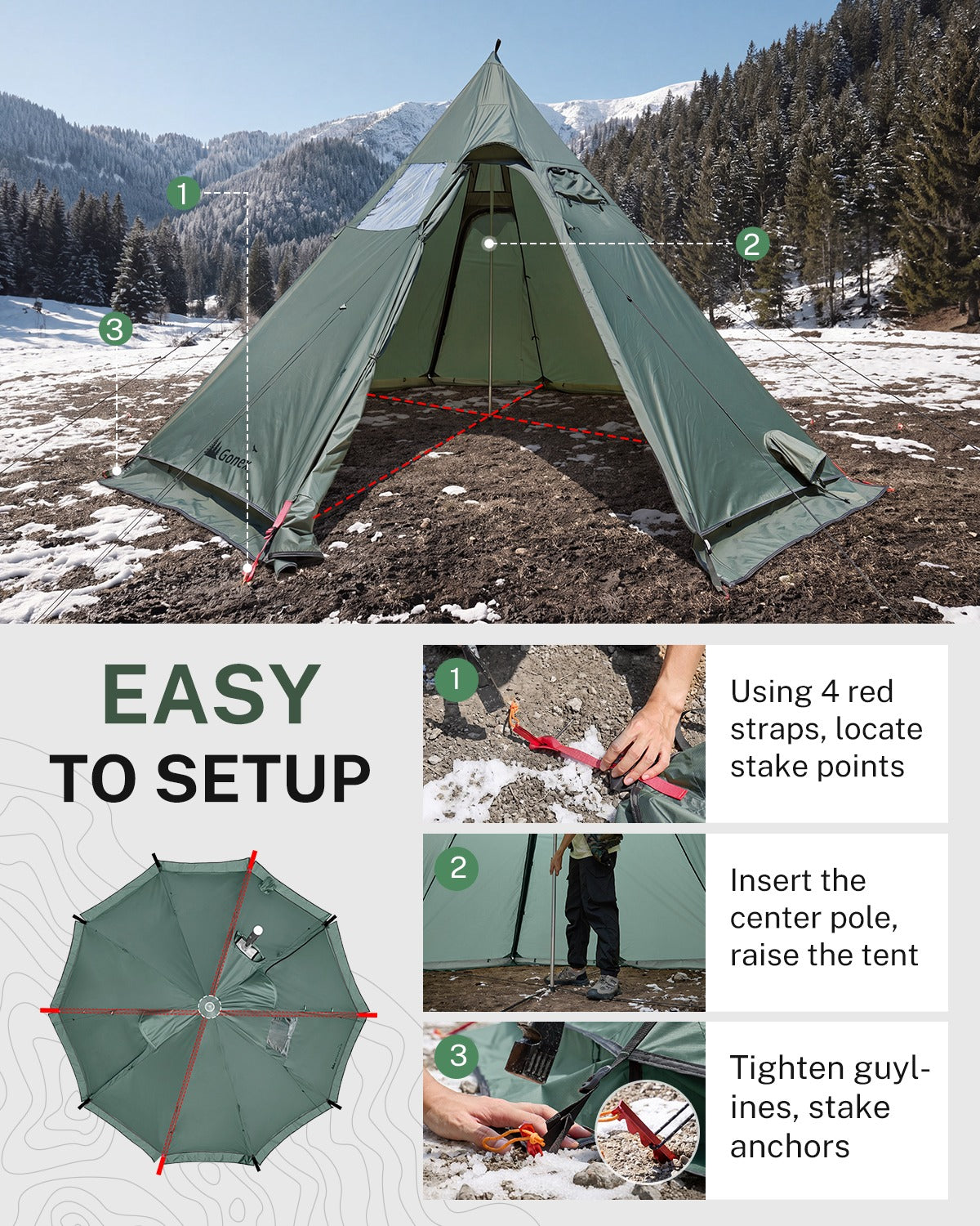 Gonex 4 Season Hot Tent with Stove Jack, 6 Person Waterproof Camping Tent