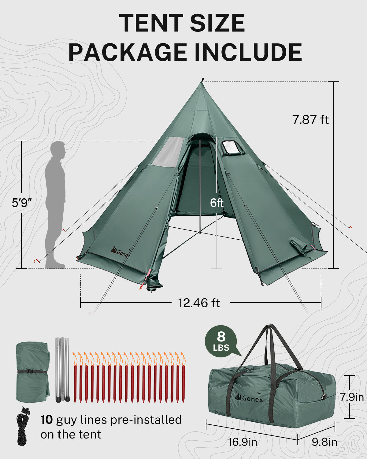 Gonex 4 Season Hot Tent with Stove Jack, 6 Person Waterproof Camping Tent