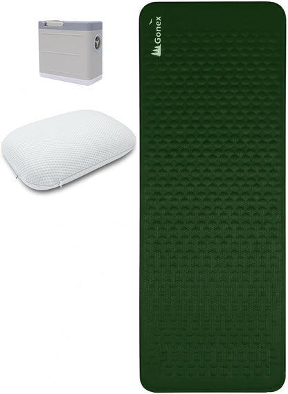 Gonex green self inflating sleeping pad with electric pump and pillow
