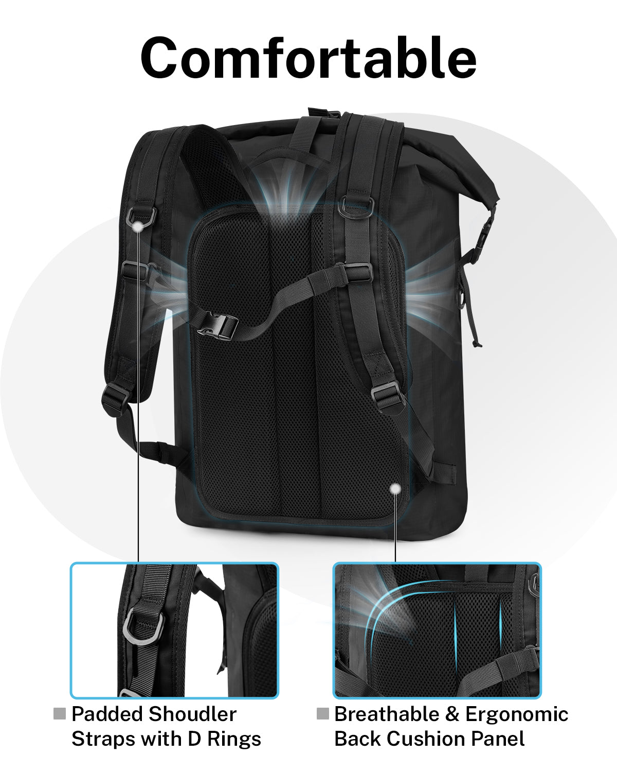 Gonex waterproof backpack with padded shoulder straps and breathable ergonomic back cushion panel