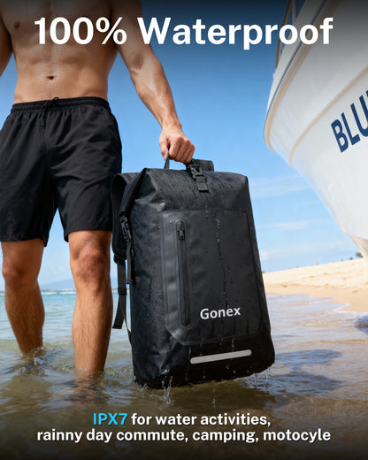 Gonex IPX7 waterproof backpack for water activities, rainy commute, camping and motorcycle trips