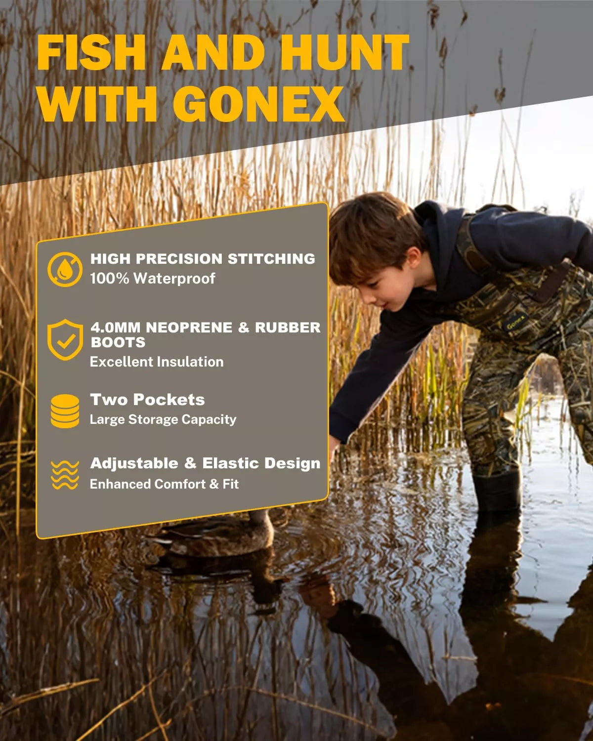 Gonex Neoprene Chest Waders with Boots for Kids