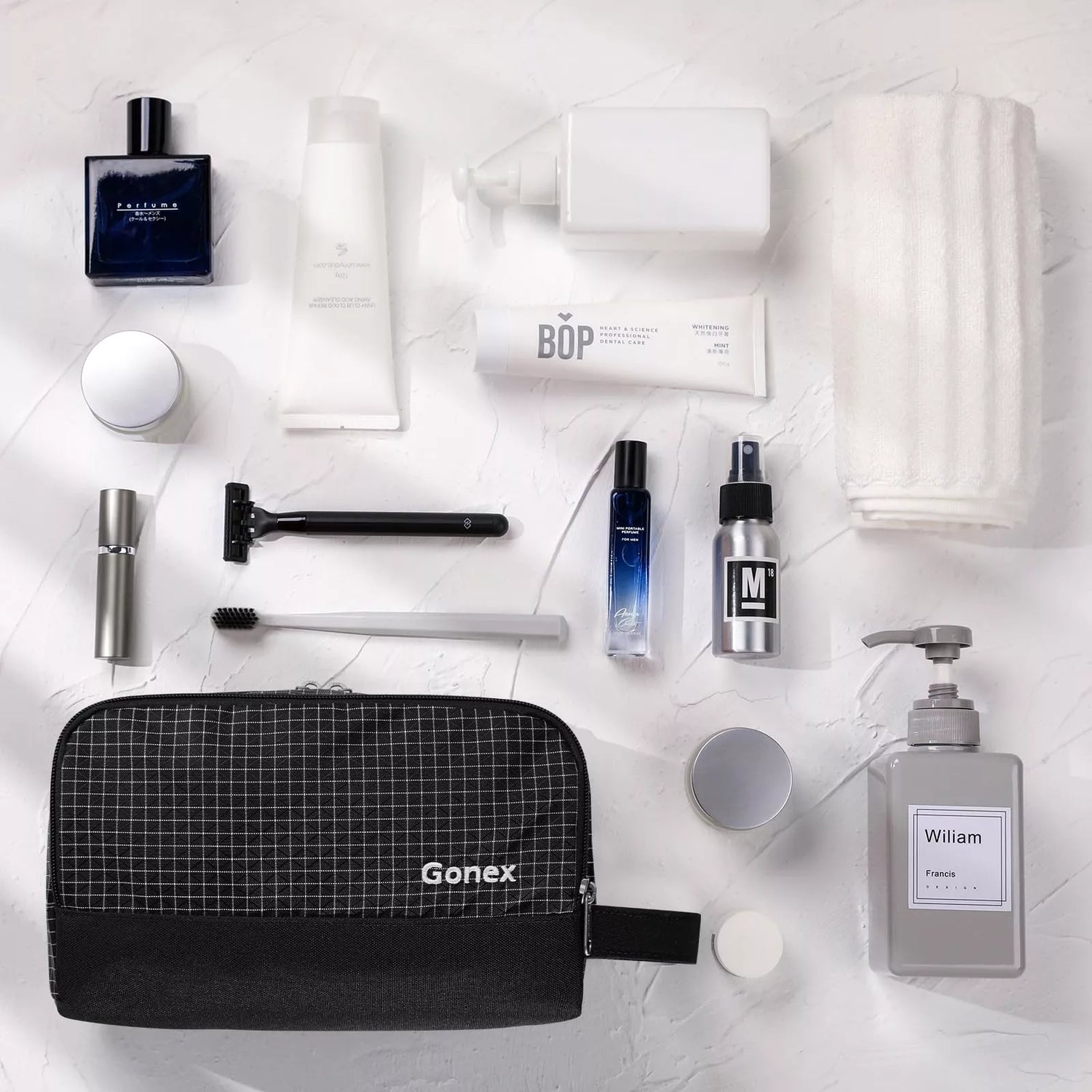 Checkered black mens travel toiletry bag