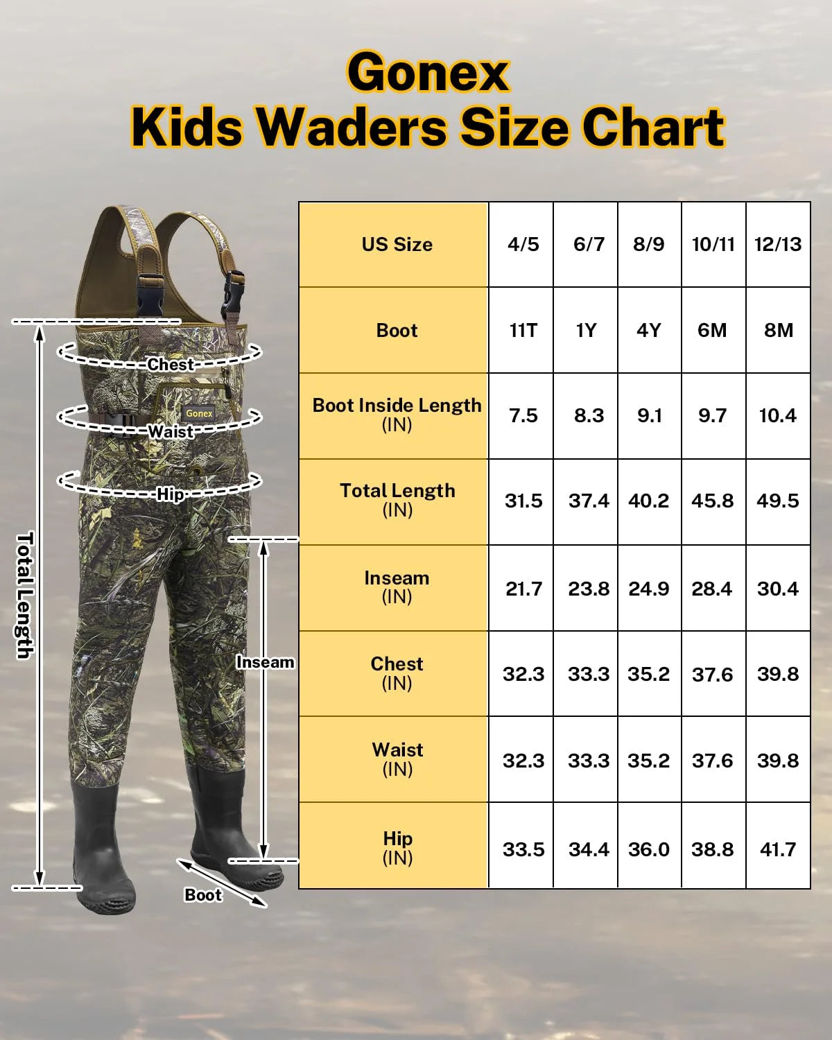 neoprene chest waders size chart