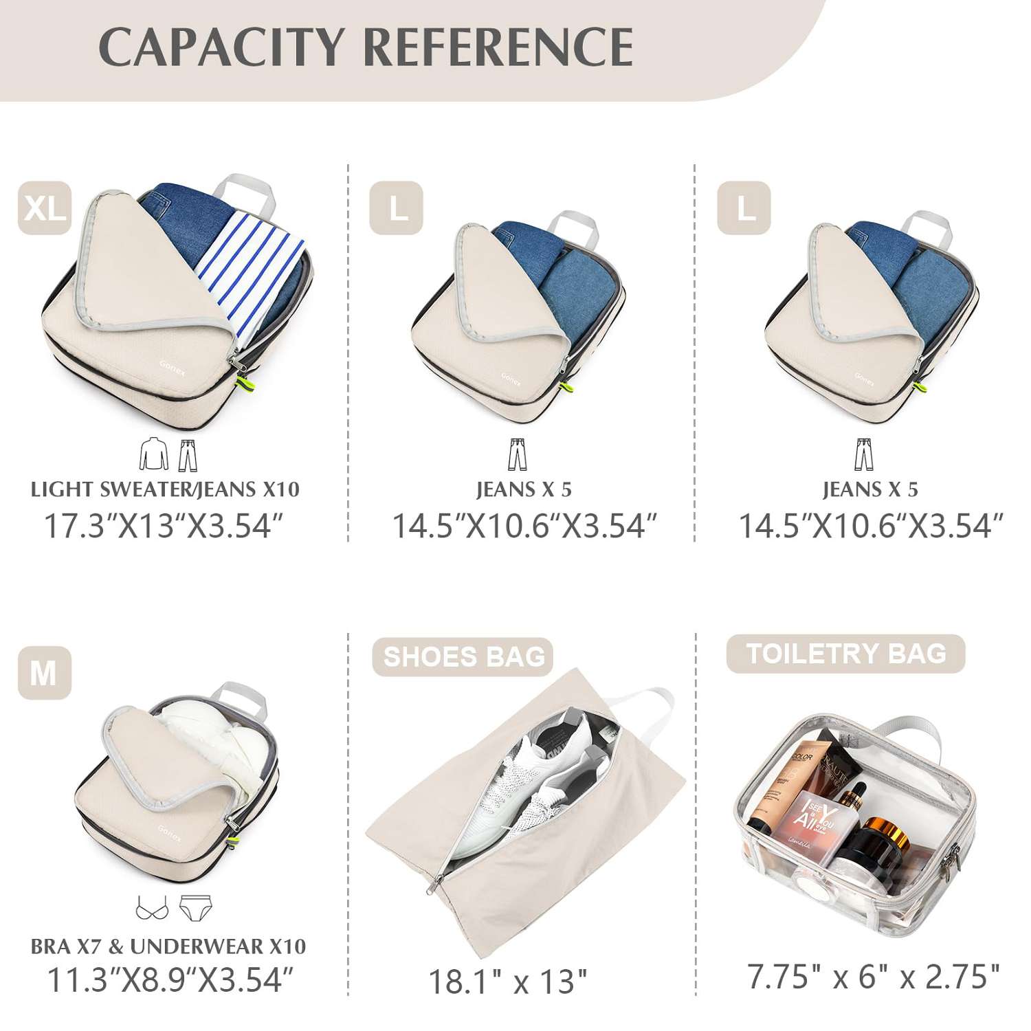 packing cubes with clear toiletry bag