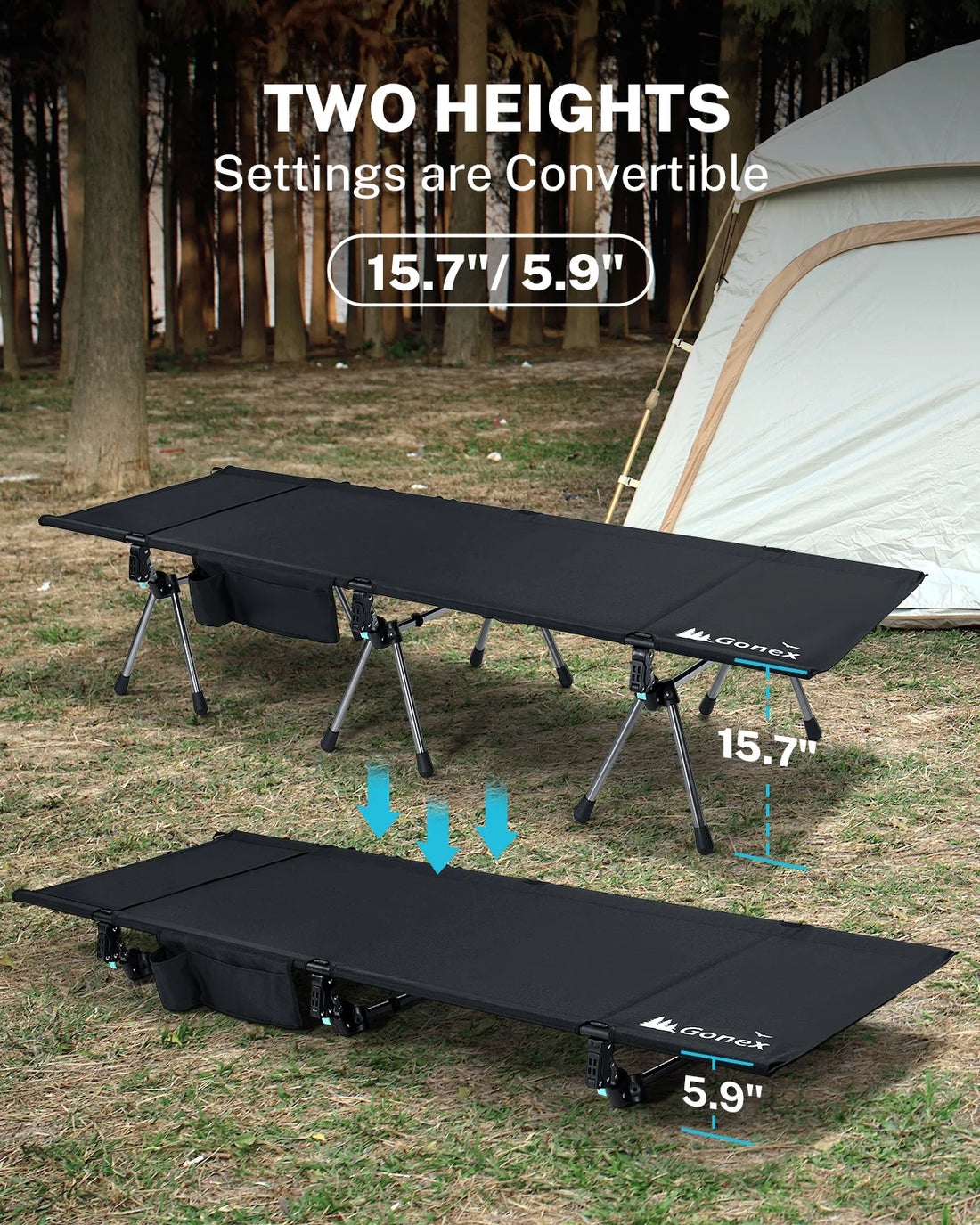 Gonex 2 in 1 Ultralight Folding Camping Cot with Leg Extenders