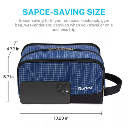 Space saving toiletry bag checkered blue