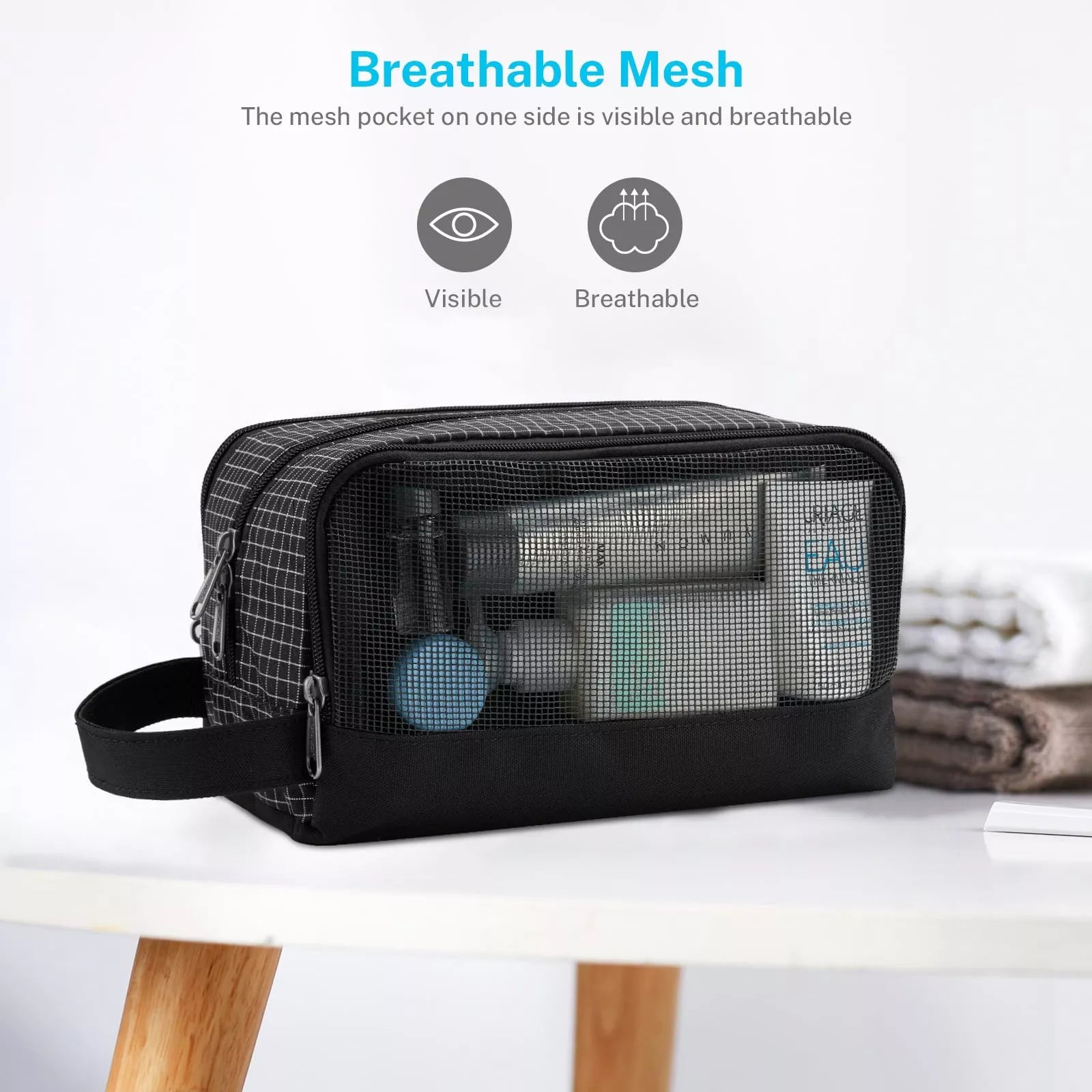 Breathable mesh toiletry bag for men