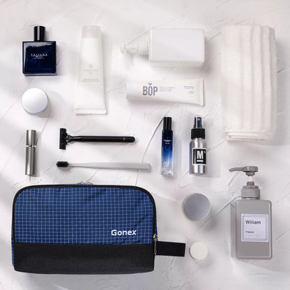 Gonex toietry organizer travel bag checkered blue