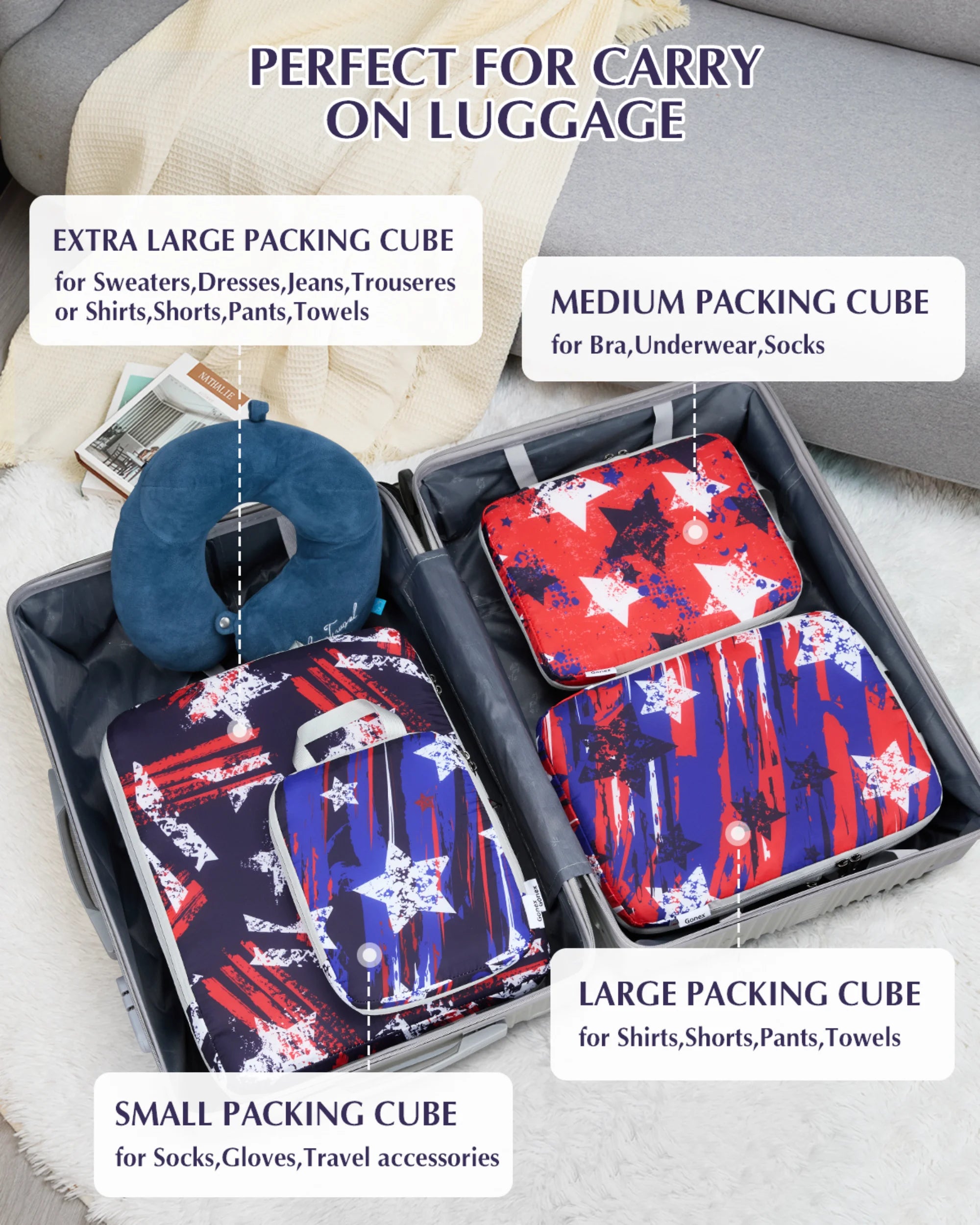 Patriot Stripe Compression Packing Cubes